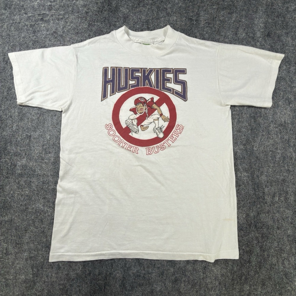 Vintage 1985 Washington Huskies Sooner Busters Ghostbusters T Shirt L USA Made